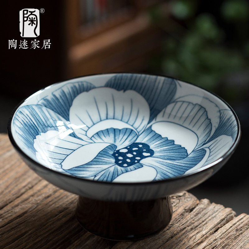 陶迷青果盘大号盘点心盘客厅零食盘脚果蓝茶道