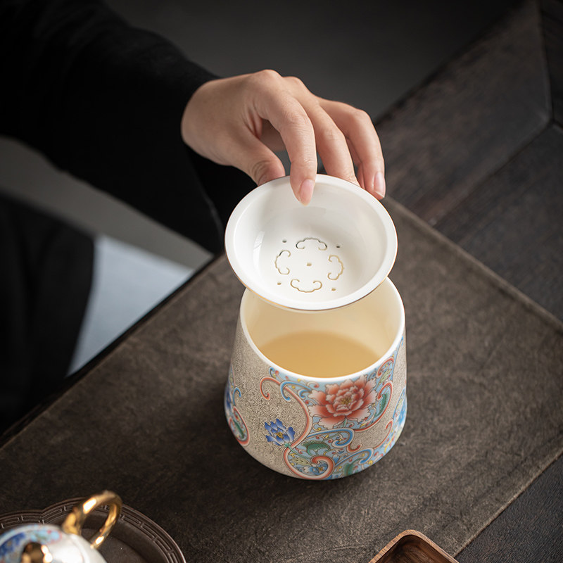 银掐丝建水杯洗盛世华章功夫茶具杯碗盏水盂笔洗茶渣小号带盖缸洗