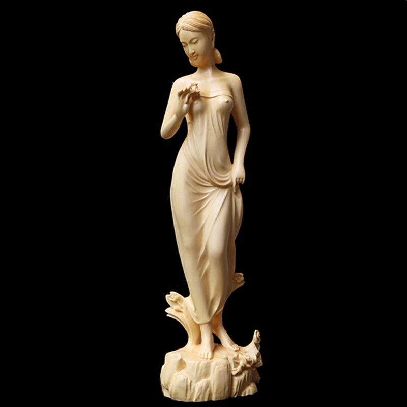 乐黄杨木雕刻实木装饰物美女样年华家居手工艺品