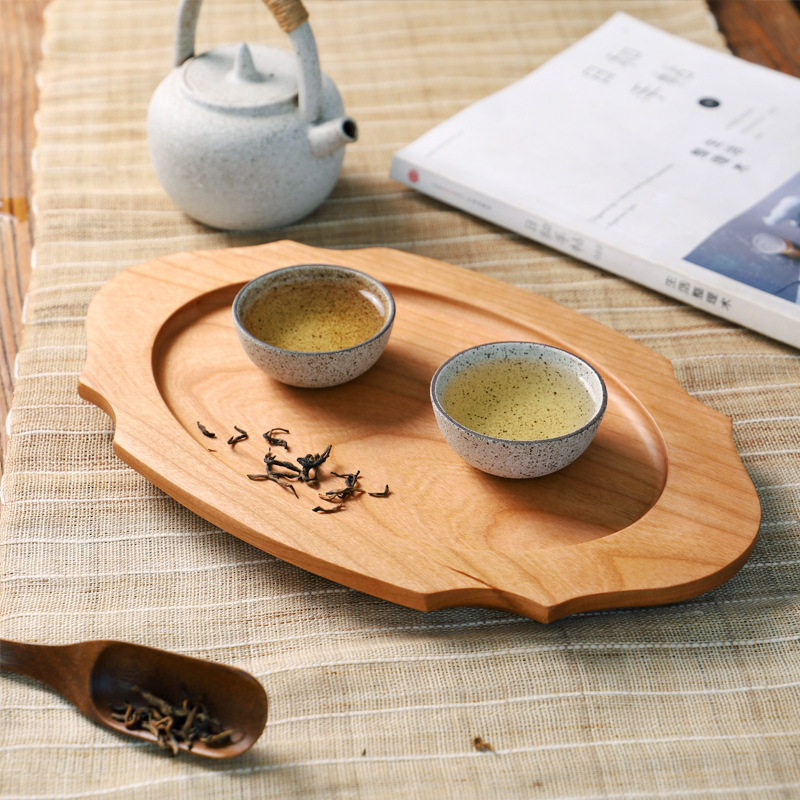 法式实木盘 复古边茶盘酒店西餐盘 整木椭圆形早餐盘