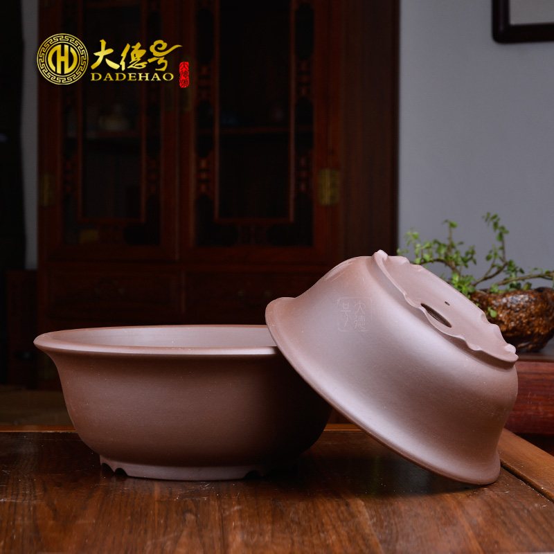 紫砂花盆盆景盆栽绿植花卉大小精品宜兴紫泥浅圆盆适五针松罗汉松