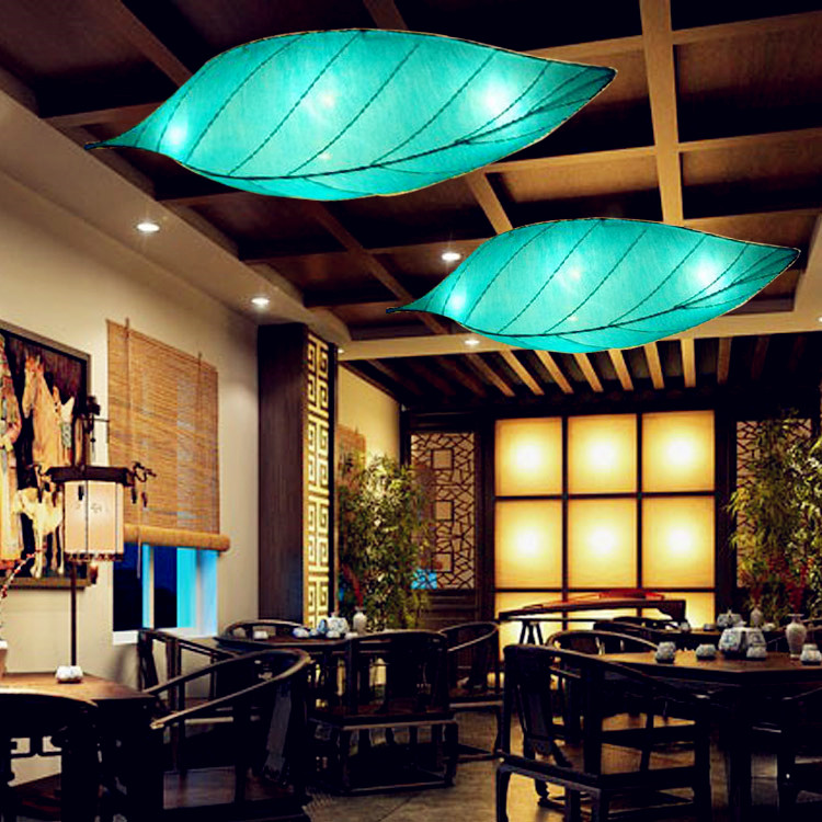 新现代中式布艺树叶吊灯卧室客厅酒店会所餐厅茶馆灯笼灯具东南亚