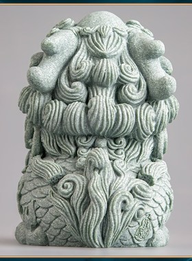 器物志招财麒麟客厅玄关摆件开业礼品青砂石鱼缸装饰造景茶宠摆设