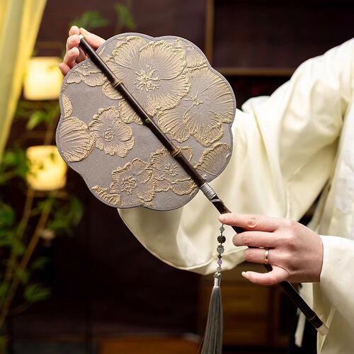 腰扇手工长扇子古风女式汉服跳舞团扇中演出扇夏天竹扇