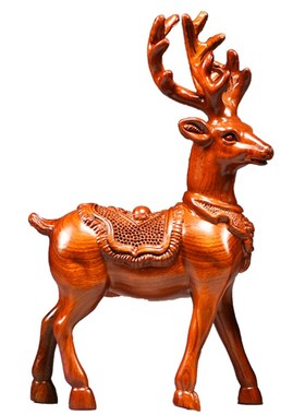花梨木雕梅花鹿摆件家居客厅实木麋鹿一对工艺品桌面摆设酒柜装饰