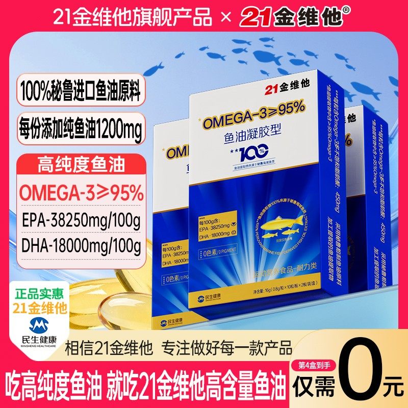 21金维他高纯度鱼油0mega-395%EPA+DHA进口原料高含量易吸收