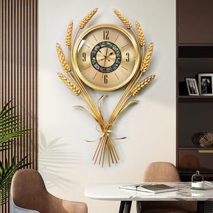挂钟轻奢客厅家用餐桌创意钟表装 中式 饰现代简约纯铜麦穗挂墙时钟