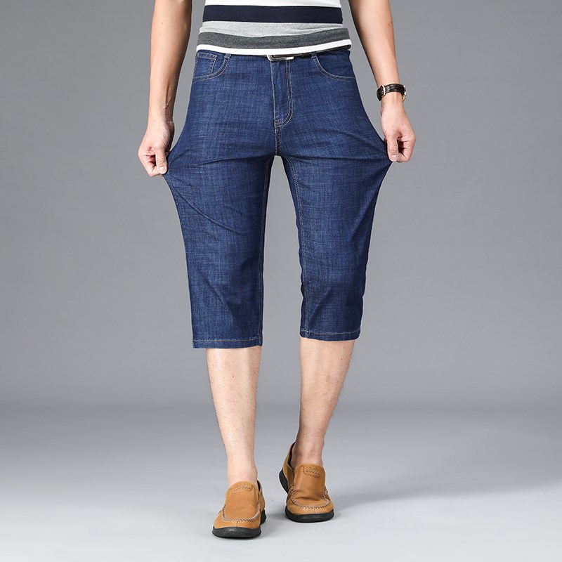 夏季薄款牛仔短裤男宽松直筒七分裤大码商务爸爸中裤男装百搭马裤