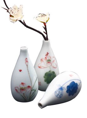 景德镇陶瓷 手绘青花瓷粉彩五彩迷你小花瓶花插 时尚家居装饰摆件