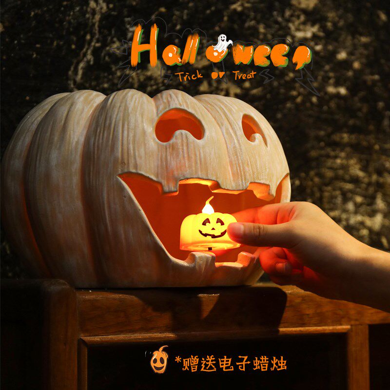 万圣节南瓜灯装饰蜡烛台发光摆件幼儿园酒吧店铺场景布置户外道具
