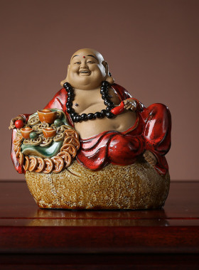 石湾陶瓷公仔工艺精品家居电视酒柜门客厅饰品招财弥勒笑佛像摆件