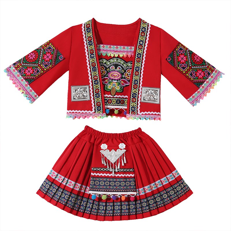少数民族服装儿童哈尼族苗族壮族彝族演出红山果幼儿园舞蹈演出服