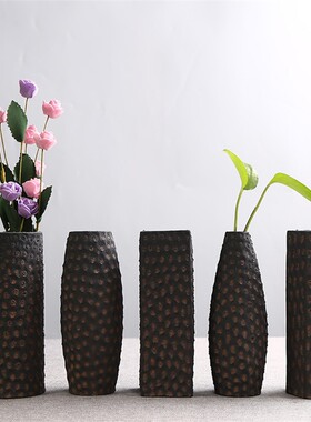 中号粗陶花瓶摆件复古简约陶瓷花器水培花插禅意日式干花简约摆件