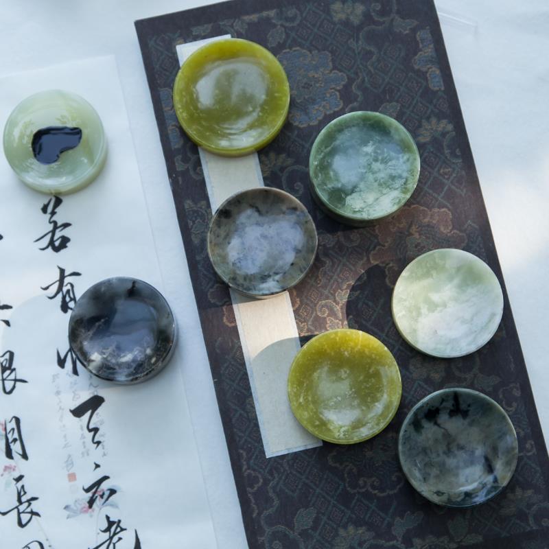 秋凝斋创意天然玉石玉镇纸书法文镇舔笔搁墨碟镇纸文房雅器小楷书