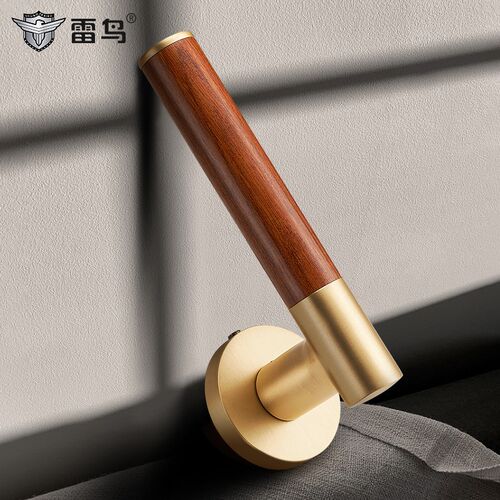 雷鸟美式桃木复古门把手黄铜卧室通用轻法式分体房间门锁中古执手