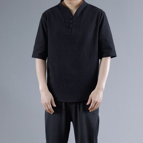 新中式唐装男盘扣短袖衬衫居士服佛系男装茶服禅修服休闲汉服新款