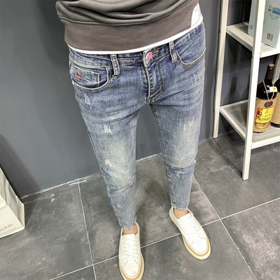 新塘牛仔裤男款修身小脚裤子广州新款春季弹力休闲九分男装牛子裤