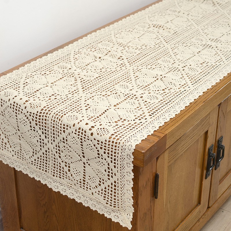 美式田园棉线镂空餐桌布桌旗装饰布艺茶几垫电视柜五斗橱餐边柜