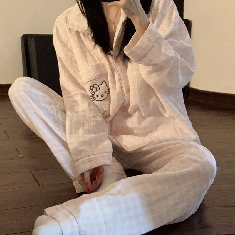 睡衣女秋季薄款长袖套装夏天2024新款甜美可爱纯棉纱布春秋家居服