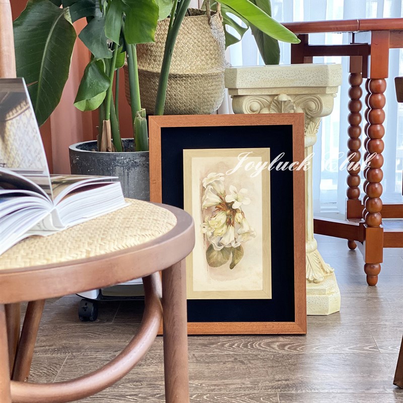 复乐园小众复古实木框油画布单幅花卉书房餐厅法式中古风装饰画