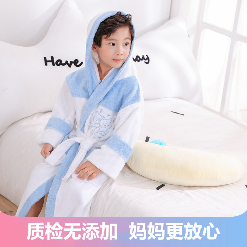 A类纯棉毛巾儿童浴袍女童可穿浴巾吸水男童秋冬加厚游泳浴衣睡袍