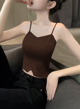2024新款夏季小吊带低领背心女烟灰色紧身美背高级感小众内搭上衣
