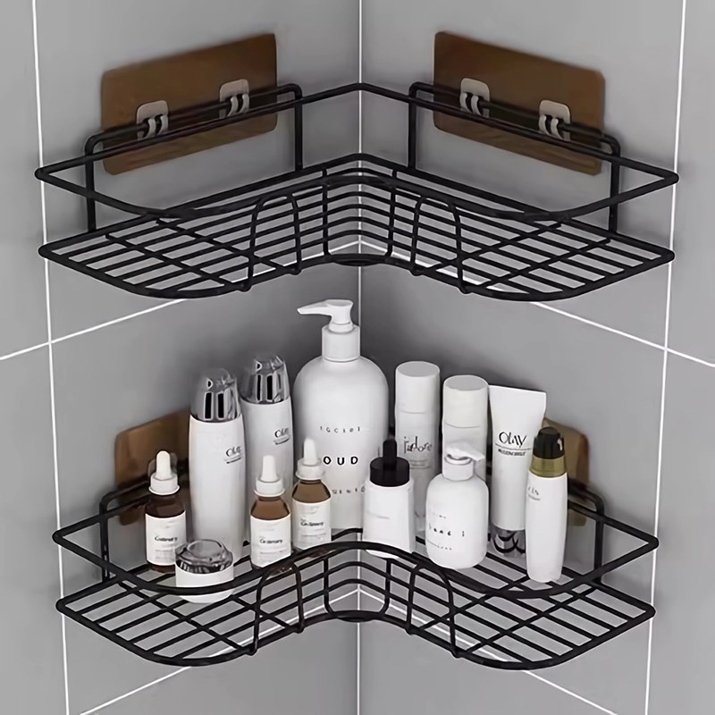 免打孔卫生间浴室洗漱台化妆品置物架三角架厕所壁挂厨房收纳架子