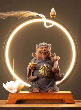 财神爷摆件办公室陶瓷招财文财神玄关店铺家居桌面饰品灯开业送礼