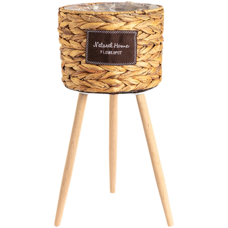 花架子木质草编实木花架客厅绿植架藤编花篮编织阳台落地花盆架子