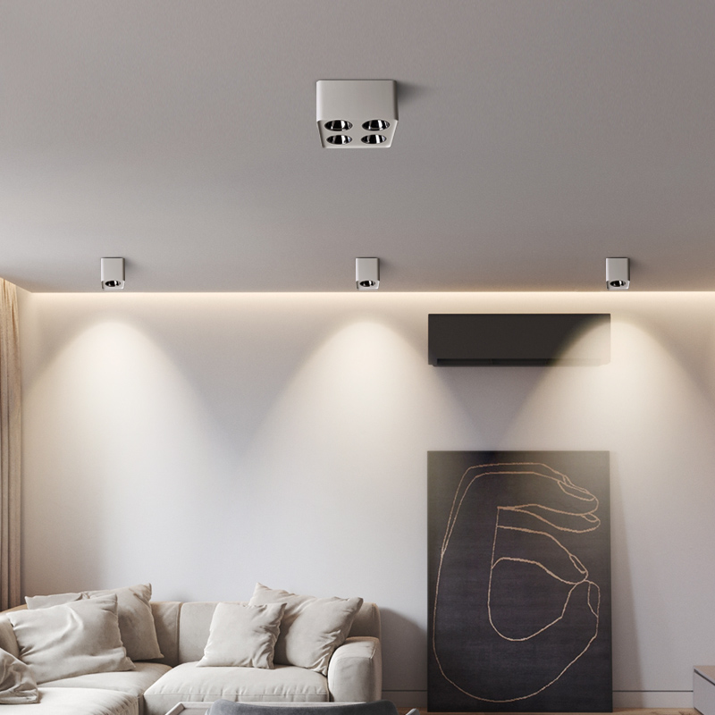 四头明装射灯吸顶客厅方形无主灯照明盒子灯斗胆灯led4头明装筒灯