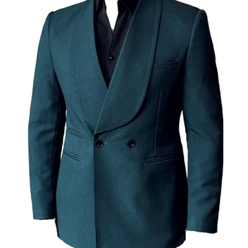 秋冬墨绿色美式塔士多青果领双排扣西服男结婚敬酒宴会礼服套装潮