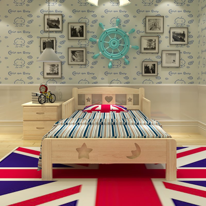 定制儿童小孩床单人松木床类 1米儿童床带护栏男孩女孩实木床小床