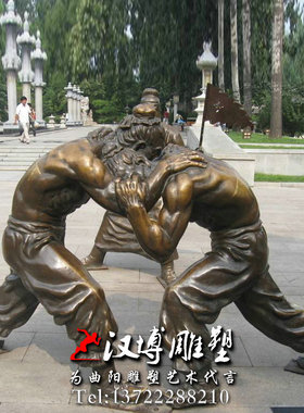 少数民族民俗风情雕塑蒙古摔跤少年人物铜雕大型园林景观雕塑订做