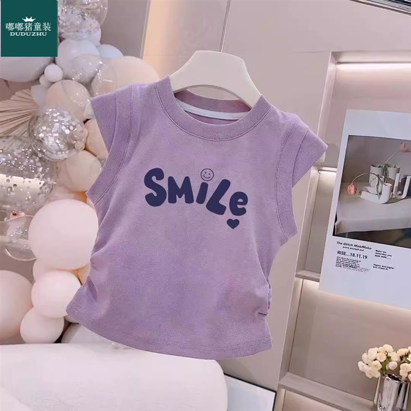 女童洋气背心2024新款儿童休闲百搭无袖公主风上衣夏季时髦衣服