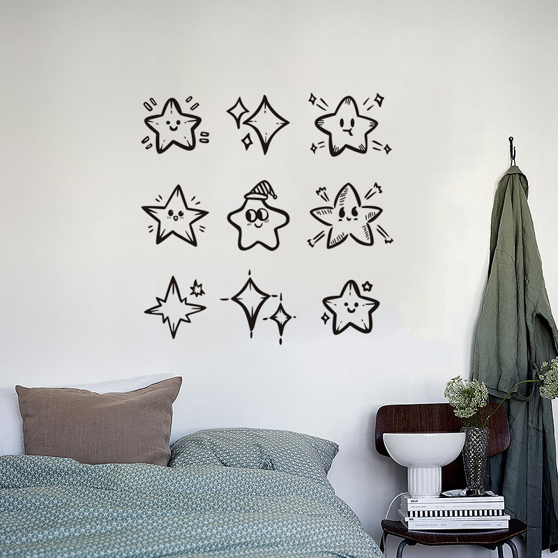 北欧星星墙贴可爱图案幼儿园儿童房卧室沙发背景墙店铺装饰墙贴画,家居饰品,软装墙贴,淘宝优惠券,粉丝福利购,淘宝优惠卷