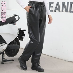 干活穿防油宽松加厚皮长裤 皮裤 女防水工作服松紧腰中老年春秋薄款