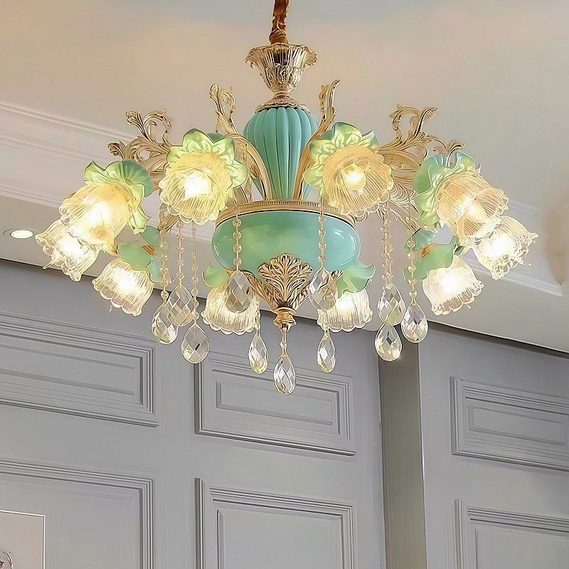 欧式客厅吊灯卧室餐厅水晶灯优质雕花陶瓷锌合金田园轻奢别墅灯具,家装灯饰光源,客厅吊灯,淘宝优惠券,粉丝福利购,淘宝优惠卷
