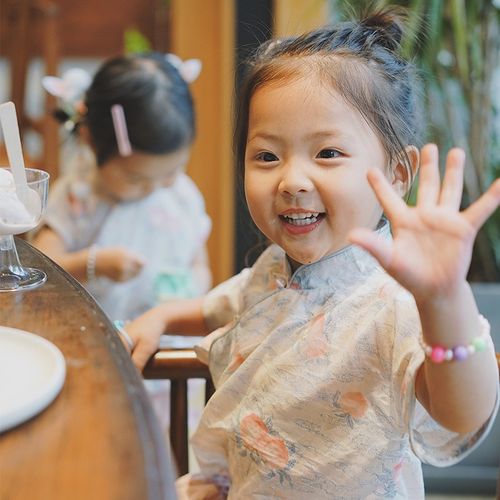 小野商店 夏季超薄小仙桃传统手工艺女童小旗袍上衣