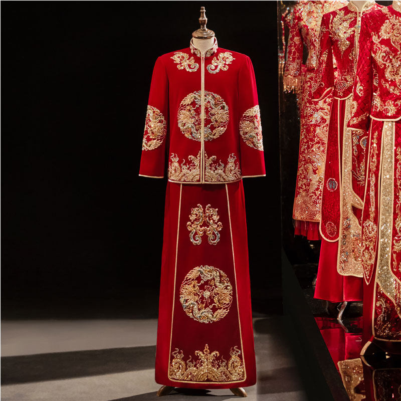 秀禾服男士新郎2023新款结婚中式礼服秀和服接亲服唐装大码龙凤褂