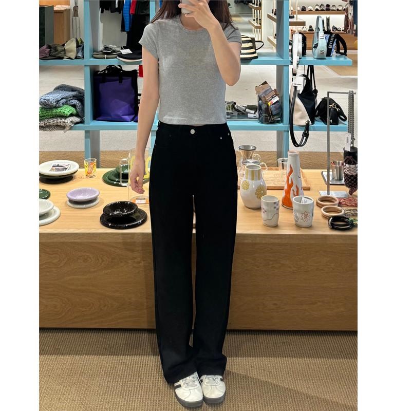 黑色直筒牛仔裤女春季新款胖妹妹mm梨形身材高腰显瘦小个子阔腿裤