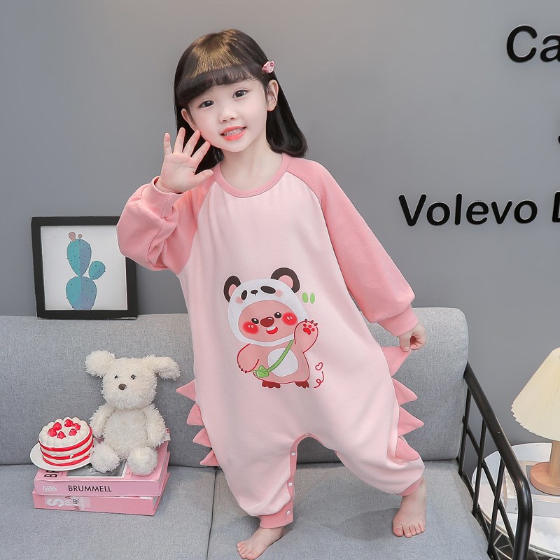女童纯棉睡衣春秋连体儿童卡通休闲防踢家居服睡袋宝宝保暖空调服
