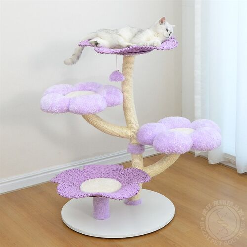凯瑞紫色花朵藤编猫爬架耐磨猫抓板柱猫窝猫树猫架子玩具抓柱磨爪