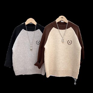 男童一体绒毛衣冬装中大童半高领加厚针织衫儿童插肩袖保暖打底衫