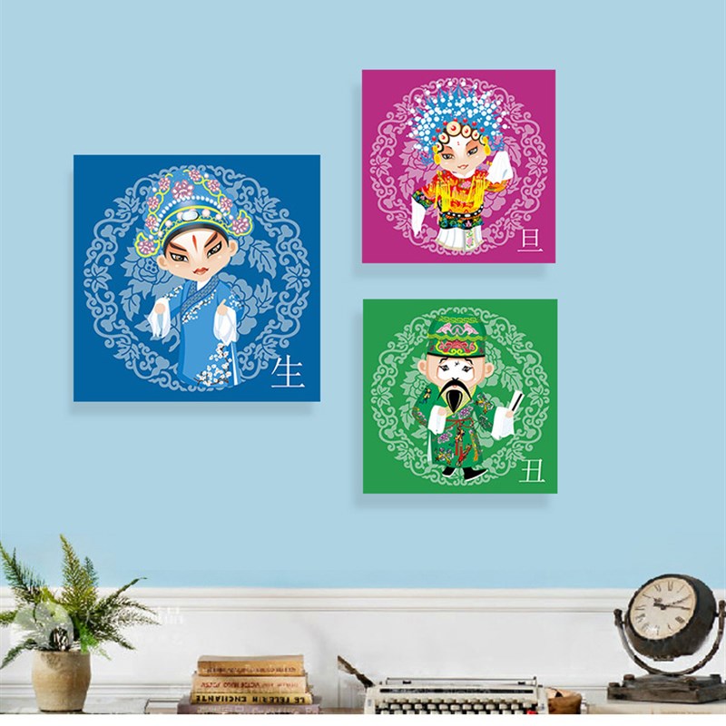 京剧脸谱人物墙面装饰画幼儿园壁画中式火锅饭店戏曲画生旦净末丑图片