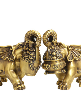 铜大象摆件一对铜象吸水象家居客厅办公室开业招财乔迁礼品工艺品