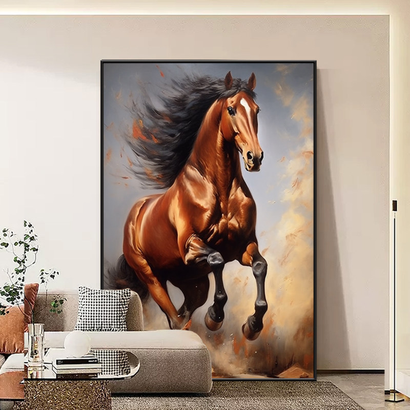 奔跑白色骏马客厅装饰画沙发背景墙壁挂画马到成功简约大幅落地画