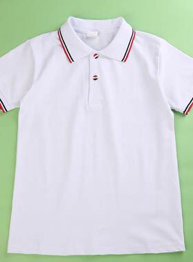 儿童校服男童女童短袖T恤中小学生校服白色POLO衫夏季演出园班服