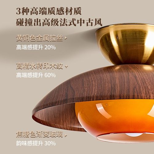 Home法式覆古风奶油风走道灯中古木纹阳台走廊入户衣帽间玻璃灯具