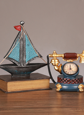 创意家居客厅电话机摆件欧式复古书柜酒柜玄关摆设咖啡店铺装饰品