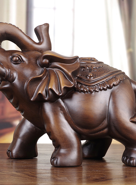 实木雕刻公母大象摆件一对招财象手工艺品家居新中式客厅玄关礼品